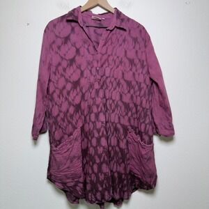 Lea Women 100% Organic Cotton Tunic Top Large Purple Tie Dye Pocket Lagenlook